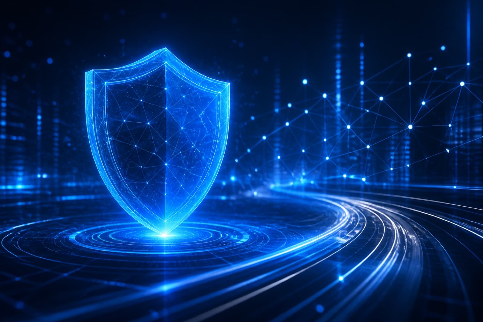 Conferencia de ciberseguridad con visuales de protección digital